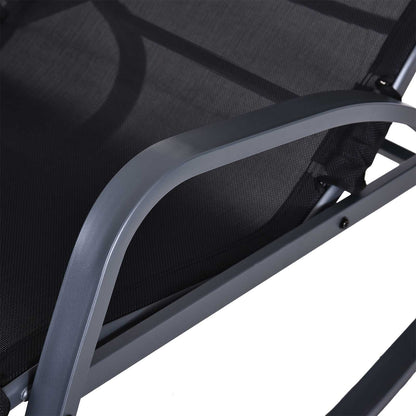 Patio Adjust Lounge Chair Rocker Outdoor w/ Pillow, Footrest- Black