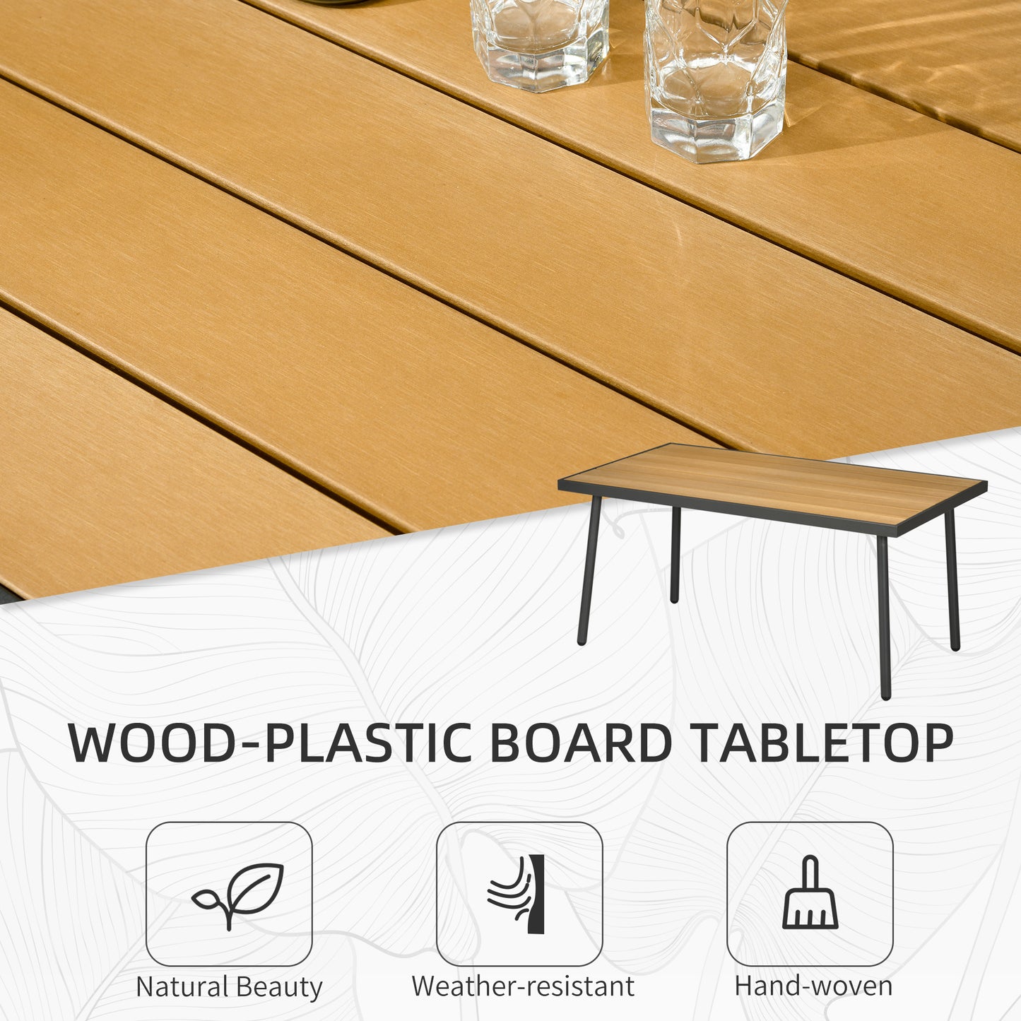 5 Piece Rattan Garden Furniture Set with Sofa, Coffee Table, Grey