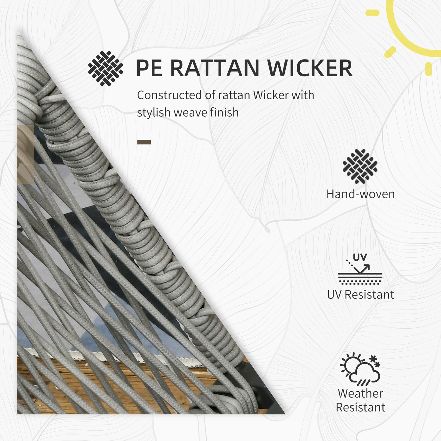 5 Piece Rattan Garden Furniture Set with Sofa, Coffee Table, Grey