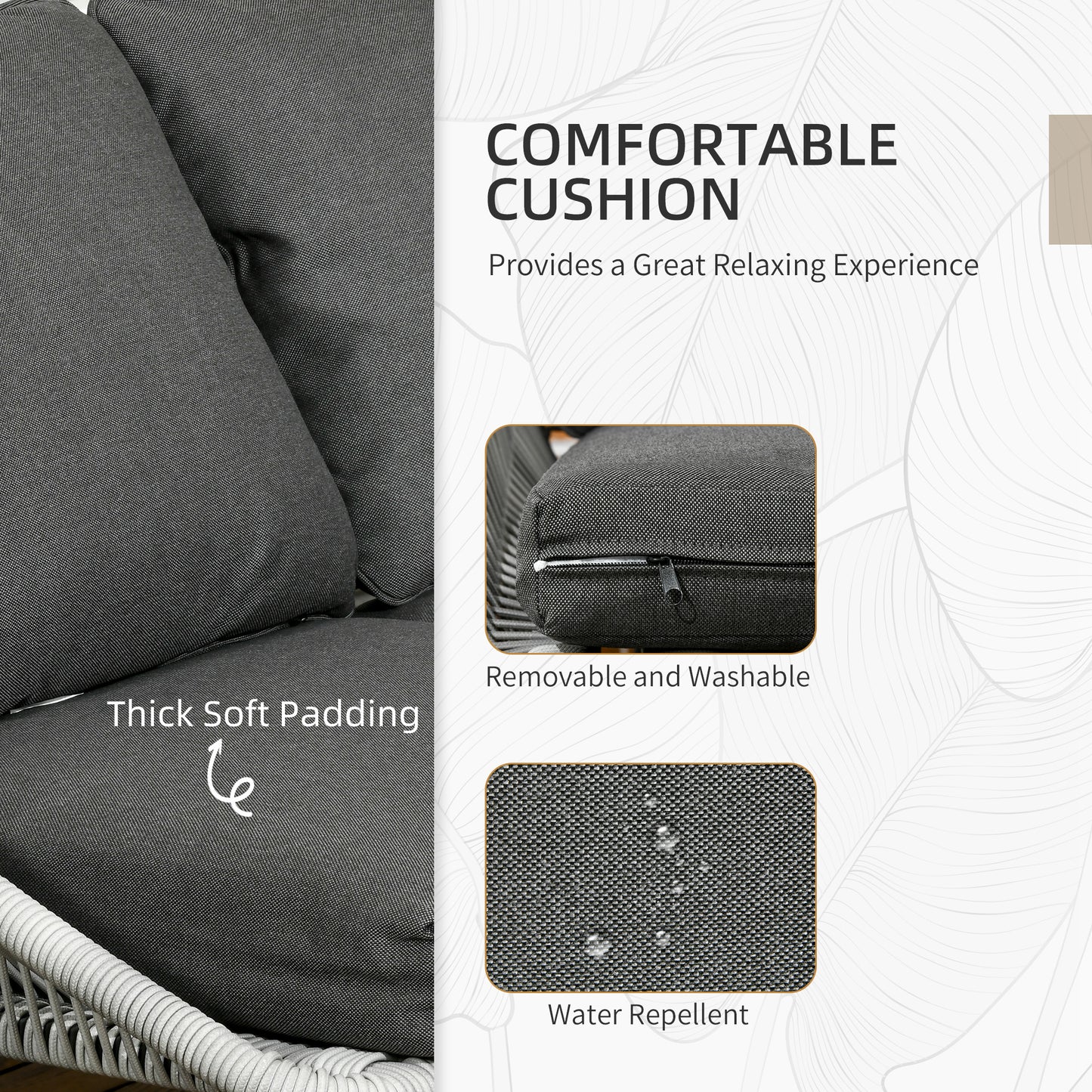 5 Piece Rattan Garden Furniture Set with Sofa, Coffee Table, Grey