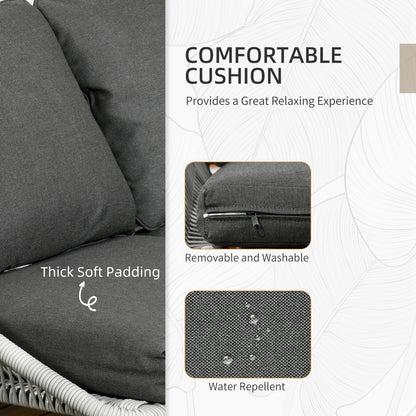 5 Piece Rattan Garden Furniture Set with Sofa, Coffee Table, Grey