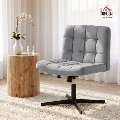 Armless Office Chair, Cross Legged Vanity Chair with Wide Seat, Grey