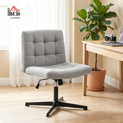 Armless Office Chair, Cross Legged Vanity Chair with Wide Seat, Grey
