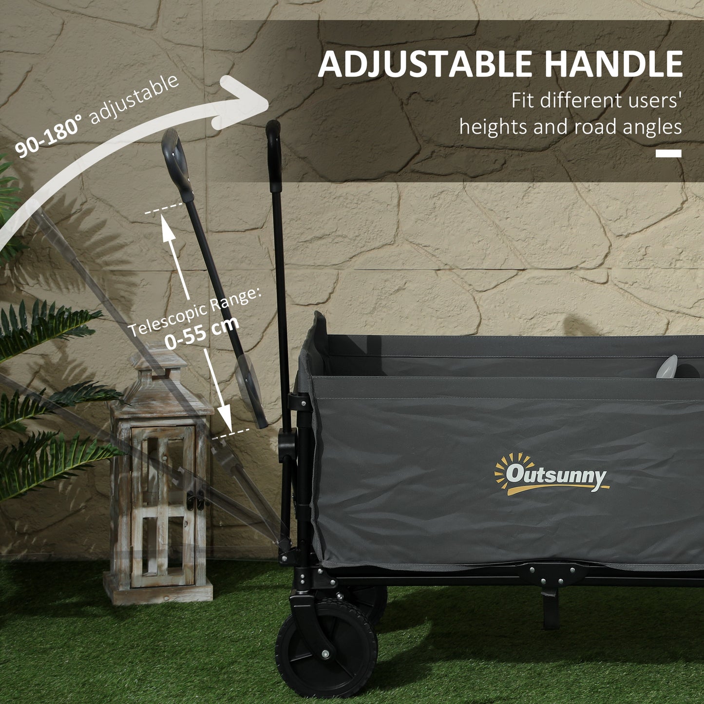 120L Folding Collapsible Wagon with Adjustable Handle, Grey