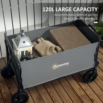 120L Folding Collapsible Wagon with Adjustable Handle, Grey