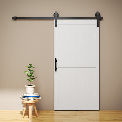 213.4cm Sliding Barn Door Kit, Sliding Door with Track, Hardware, Upgraded Rollers and Floor Guide, Industrial Handle, Water-Proof PVC Surface, White