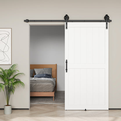 213.4cm Sliding Barn Door Kit, Sliding Door with Track, Hardware, Upgraded Rollers and Floor Guide, Industrial Handle, Water-Proof PVC Surface, White