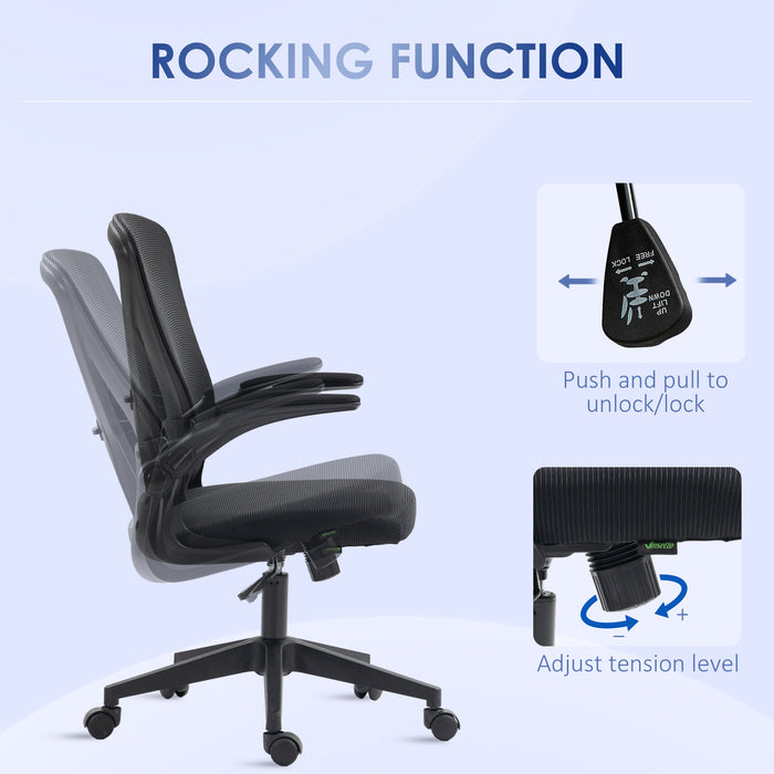 Mesh Office Chair with Flip-up Armrests, Ergonomic Computer Desk Chair with Lumbar Support and Swivel Wheels, Black