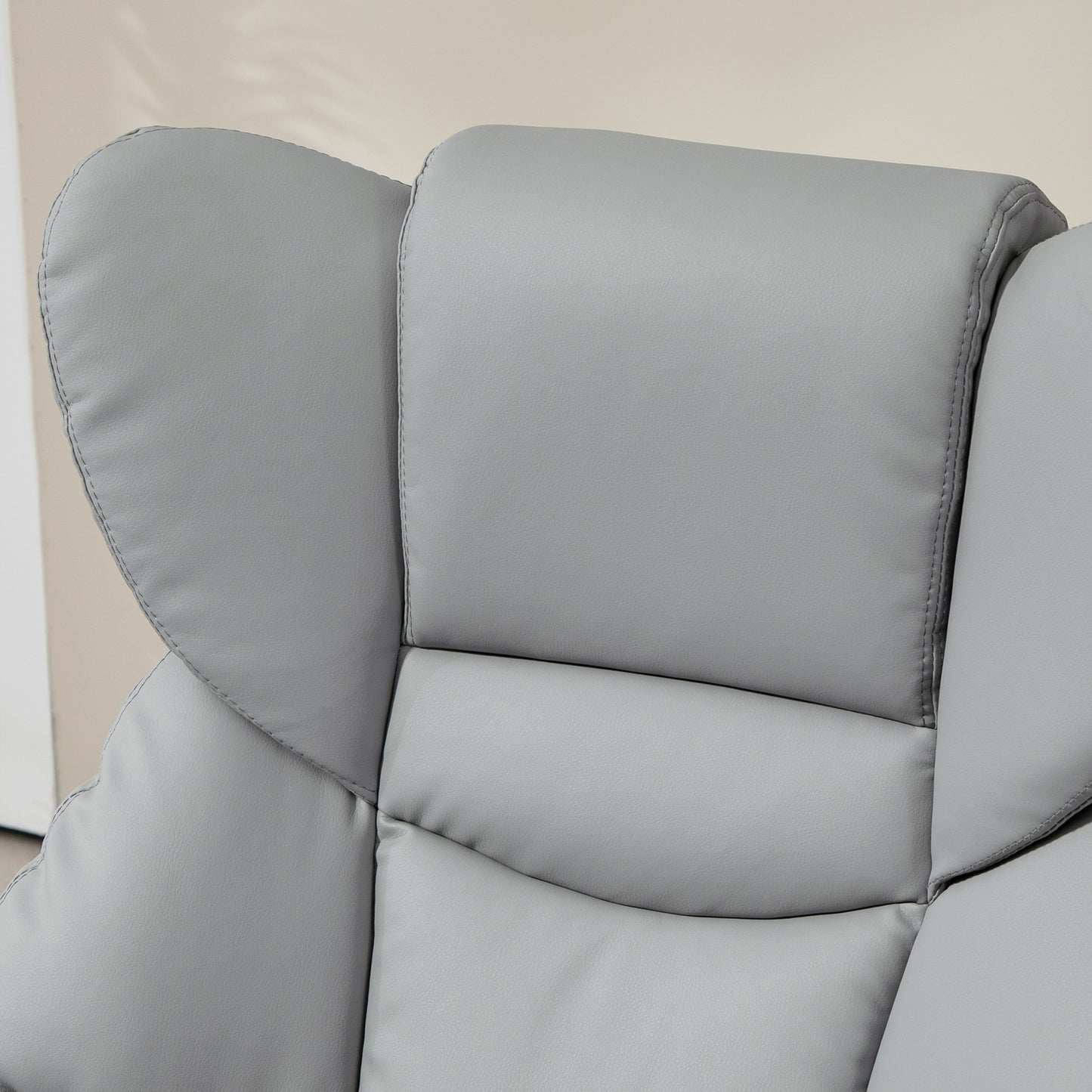 PU Leather Manual Reclining Armchair Footstool Padded Seat Light Grey