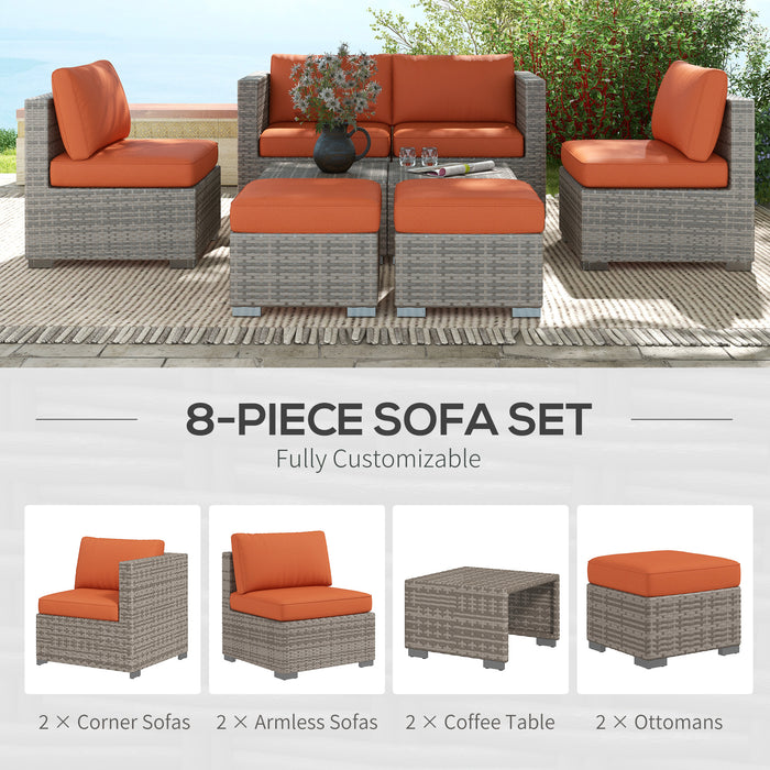 8 Piece Outdoor Patio Furniture Set, Rattan Sofa Set with Footstools and Coffee Tables