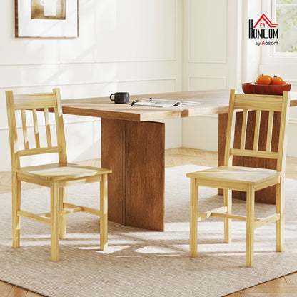 Dining Chairs Set of 2, Pine Wood Frame, Slat Back, Kitchen, Natural