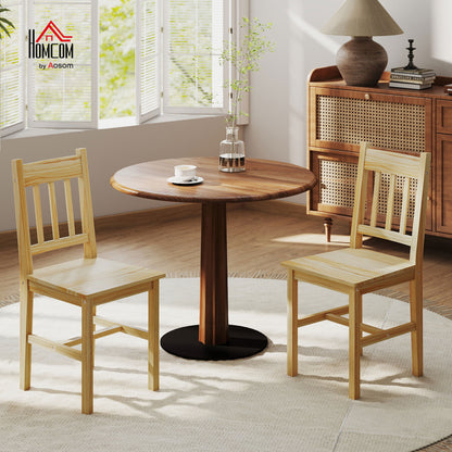 Dining Chairs Set of 2, Pine Wood Frame, Slat Back, Kitchen, Natural