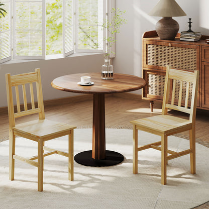 Dining Chairs Set of 2, Pine Wood Frame, Slat Back, Kitchen, Natural