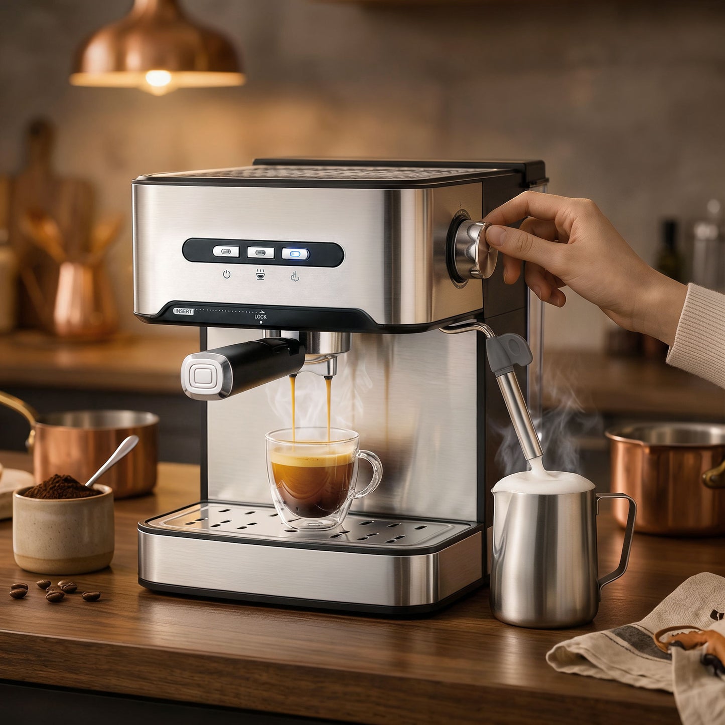 Espresso Machine, 20-Bar, Semi Automatic, Black