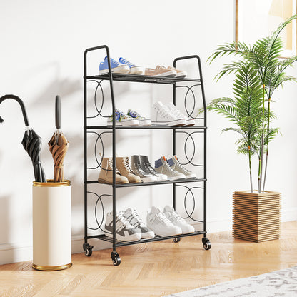 4-Tier Metal Plant Stand, Plants Display Rack with Lockable Wheels
