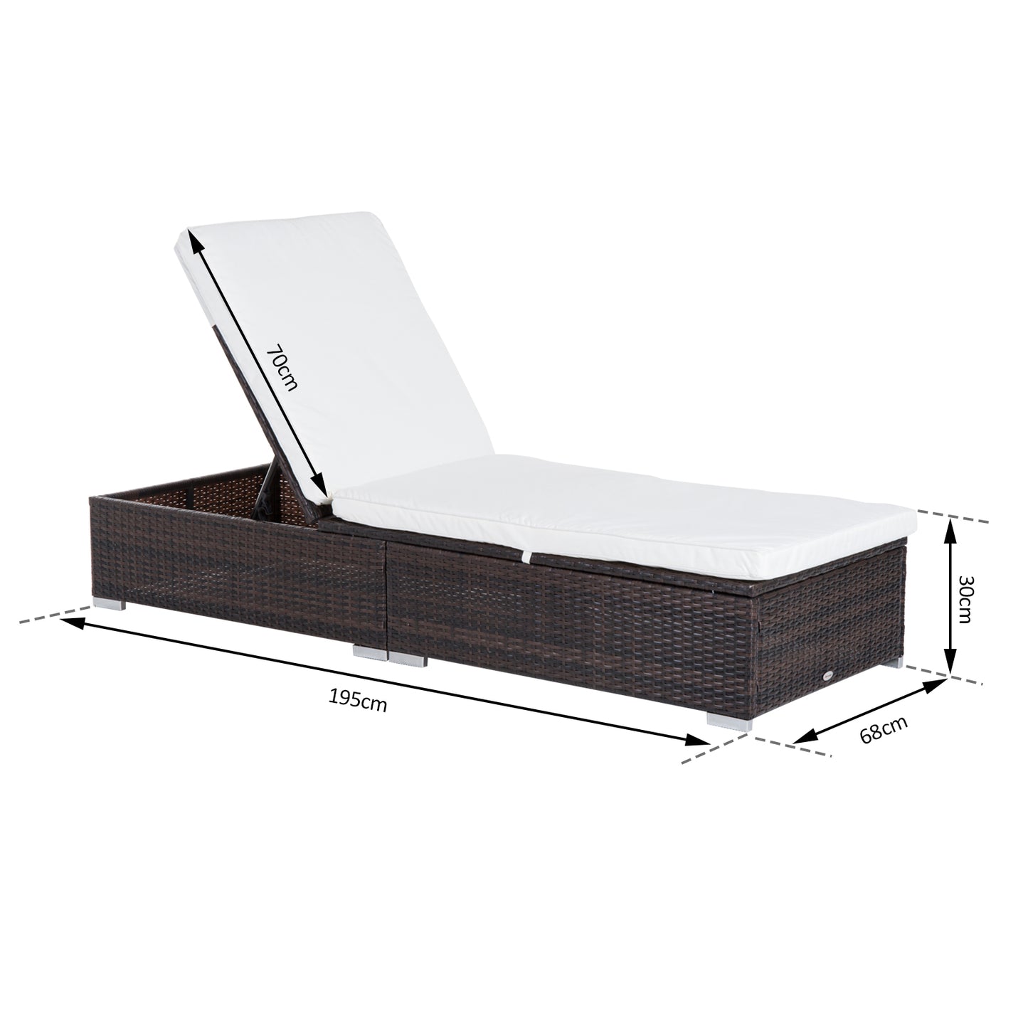 Outsunny PE Rattan Sun Lounger, Six-level Adjustable Recliner Bed Chair w/ Soft Padded Cushion for Patio, Garden, Mixed Brown