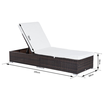 Outsunny PE Rattan Sun Lounger, Six-level Adjustable Recliner Bed Chair w/ Soft Padded Cushion for Patio, Garden, Mixed Brown