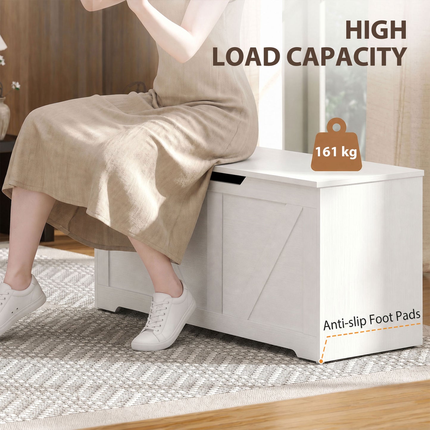 Storage Trunk for Living Room, with Safety Hinges, 100cm, White