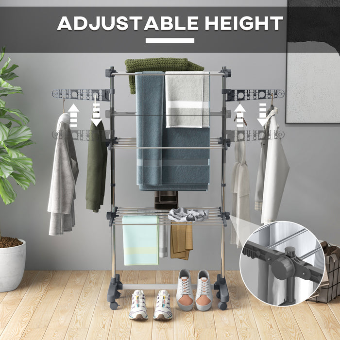 3-Tier Large Clothes Airer Stainless Steel Clothes Drying Rack Grey