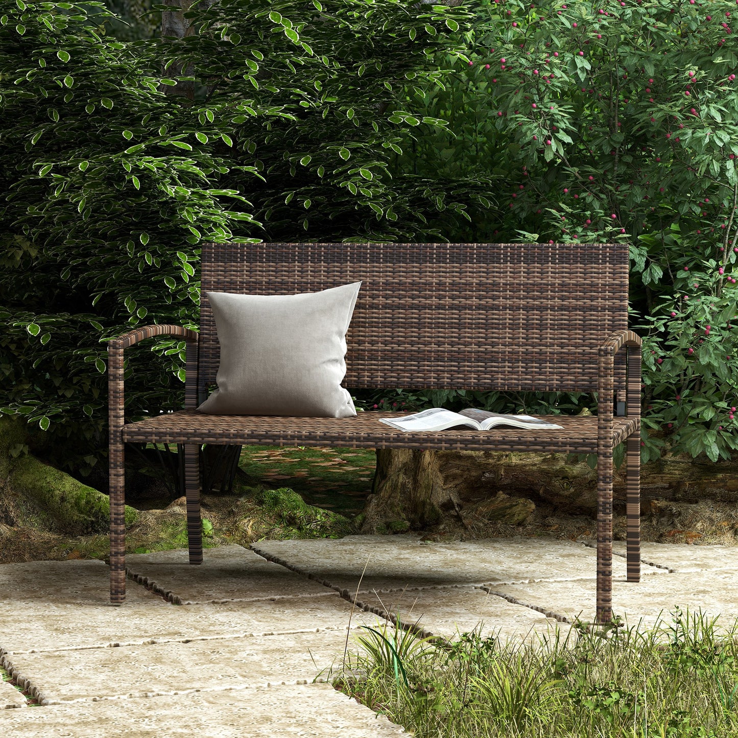 Patio Rattan 2 Seater Garden Bench Love Seat Garden Armchair Brown
