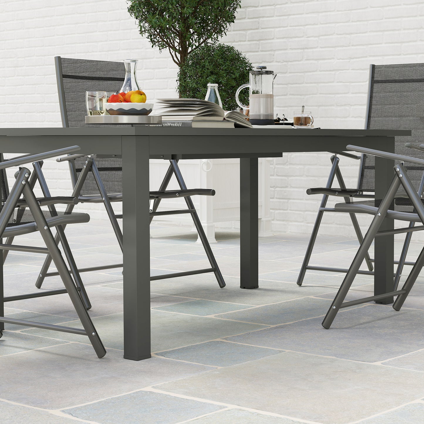 Extending Garden Table with Slatted Top, 160/220 x 90 x 73 cm, Grey