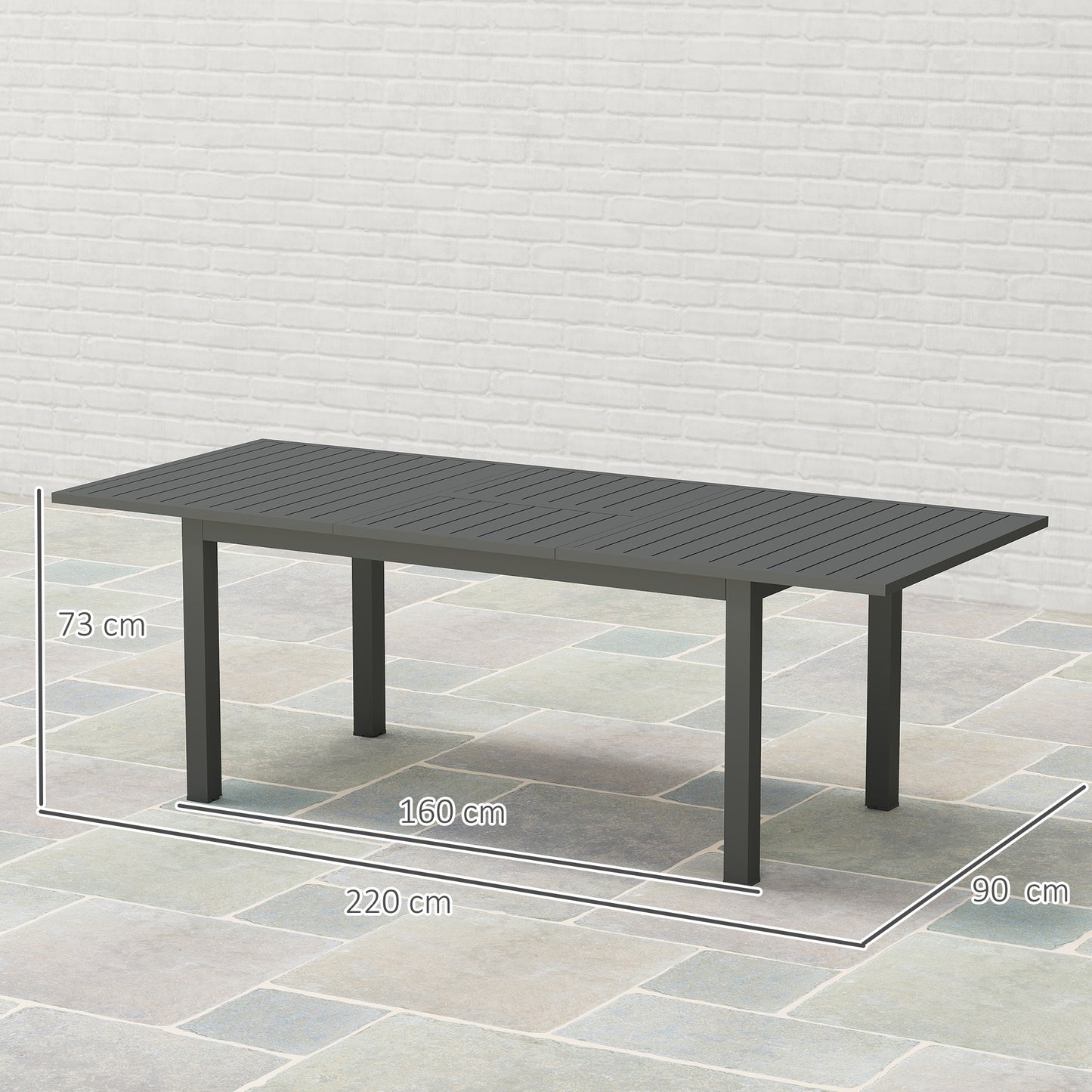 Extending Garden Table with Slatted Top, 160/220 x 90 x 73 cm, Grey