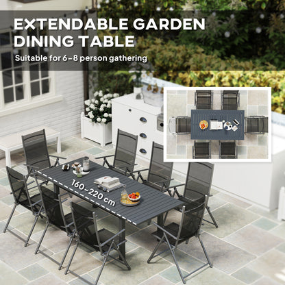 Extending Garden Table with Slatted Top, 160/220 x 90 x 73 cm, Grey
