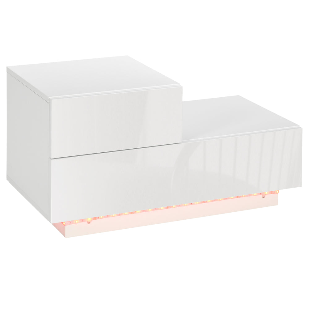 High Gloss Front Bedside Cabinets with Drawers, Nightstand with RGB LED and Remote for Bedroom Living Room White