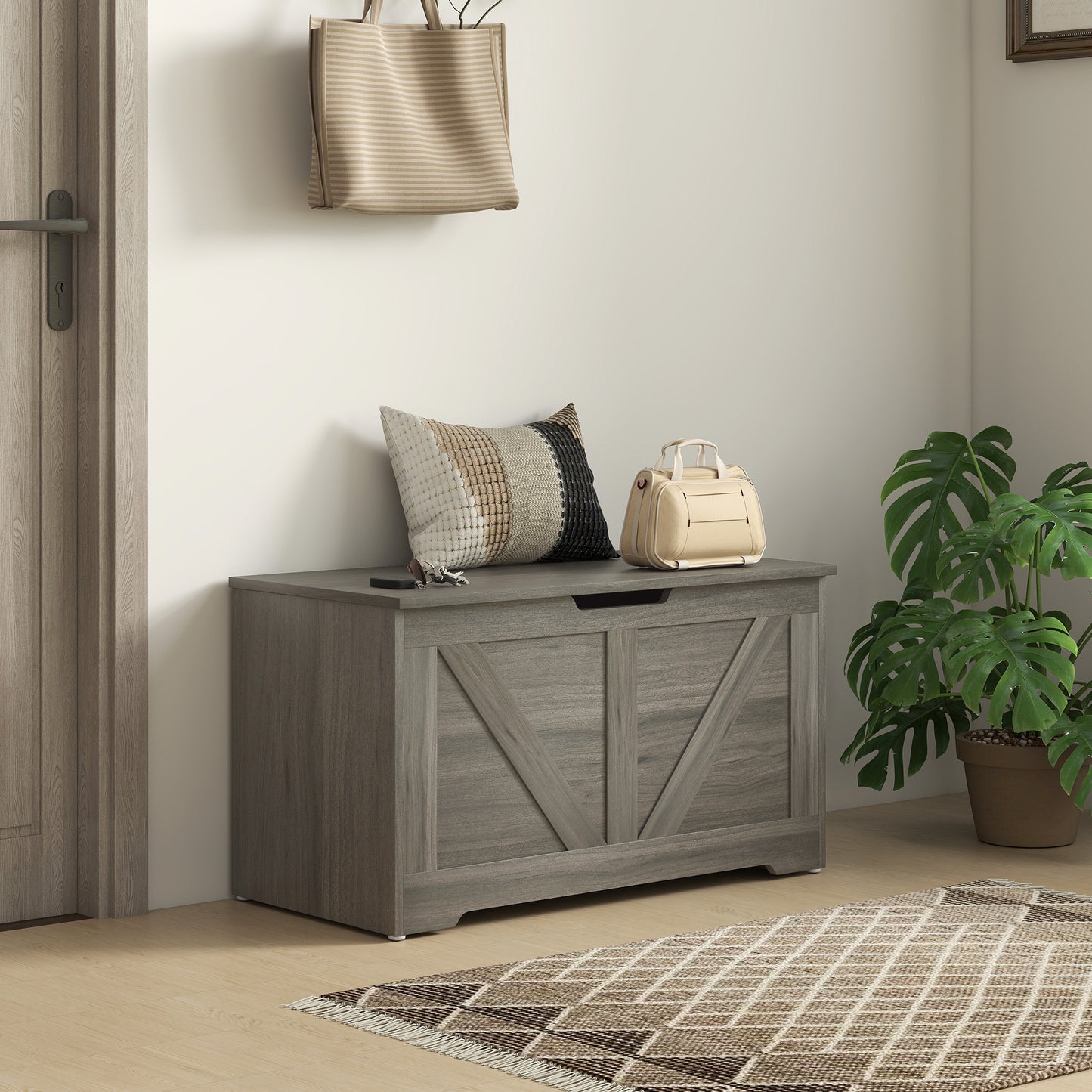 Storage Trunk with 2 Safety Hinges, 80cm, Charcoal Grey