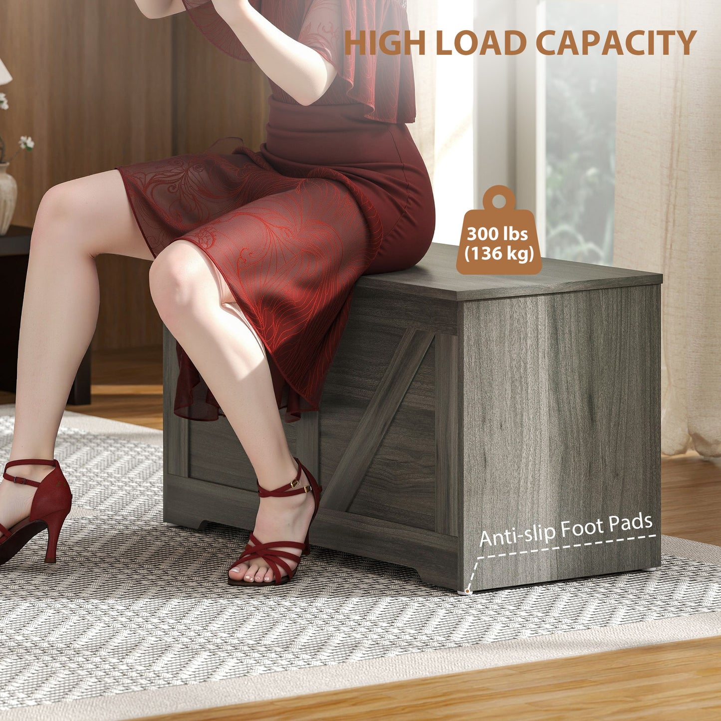 Storage Trunk with 2 Safety Hinges, 80cm, Charcoal Grey