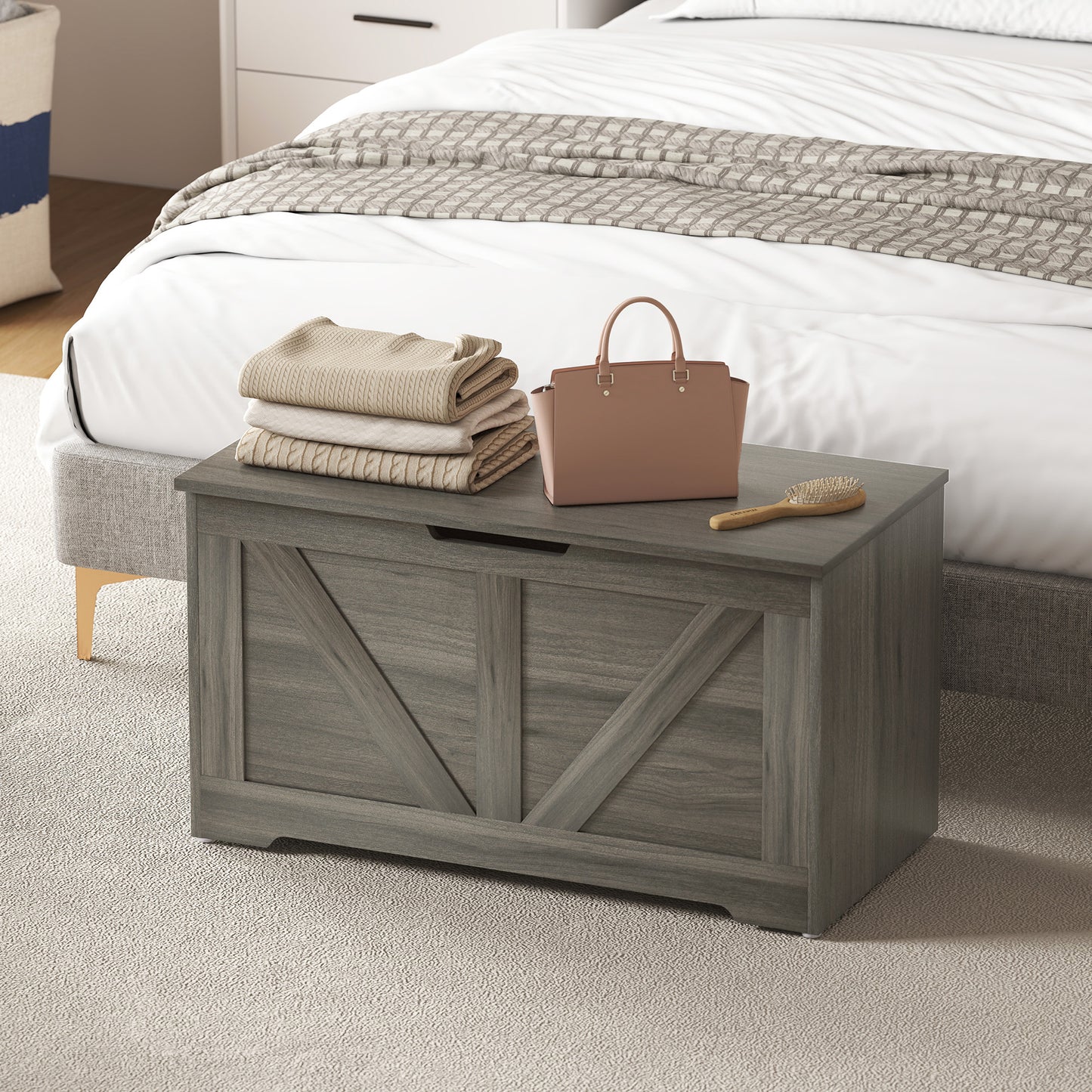 Storage Trunk with 2 Safety Hinges, 80cm, Charcoal Grey