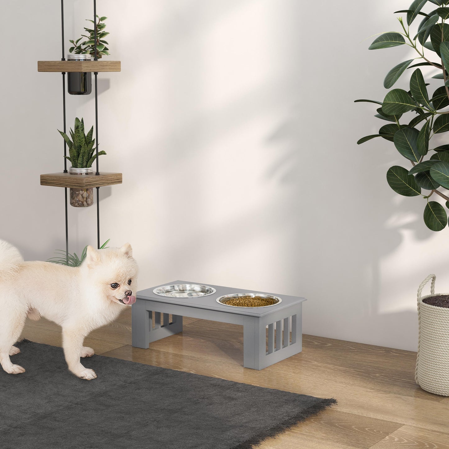Raised Dog Bowls Pet Feeder Raised Elevated Stainless Steel Food Grey