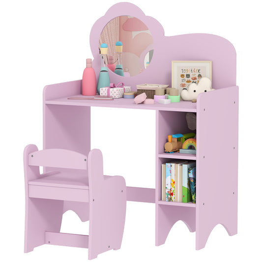 Kids Dressing Table with Mirror, Stool, Vanity Table, Purple