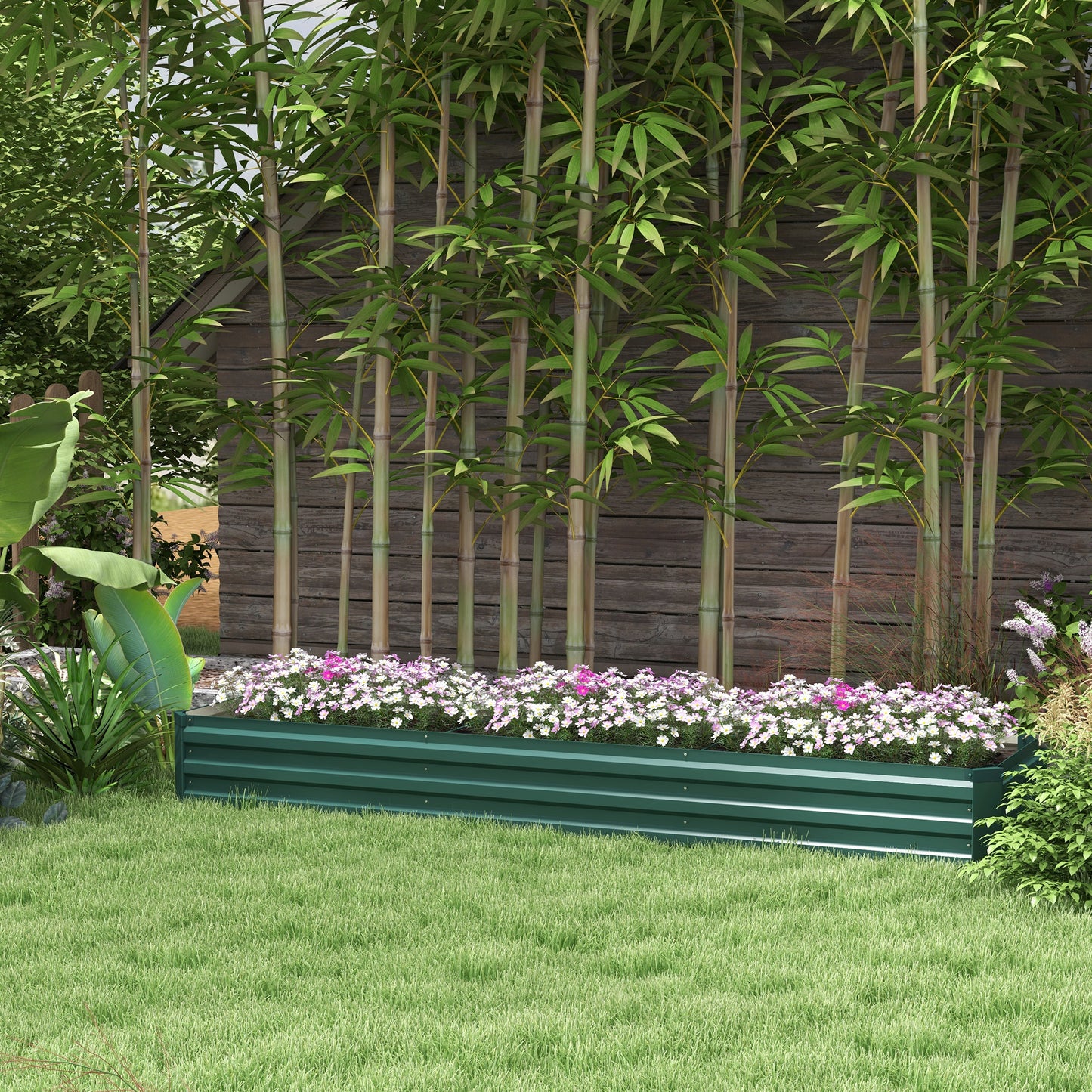 Galvanised Raised Bed for Garden, Outdoor Elevated Planter Box Green