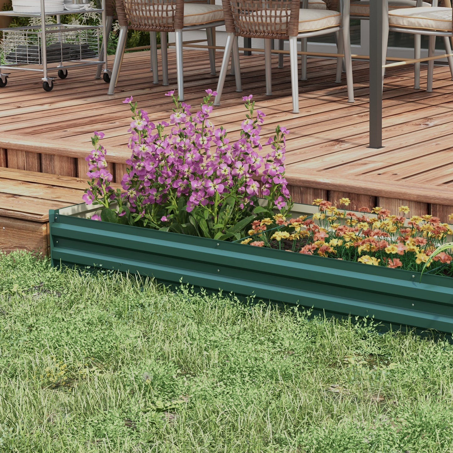Galvanised Raised Bed for Garden, Outdoor Elevated Planter Box Green