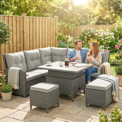 6 PCs Rattan Garden Furniture Sectional Corner Sofa, Dark Grey