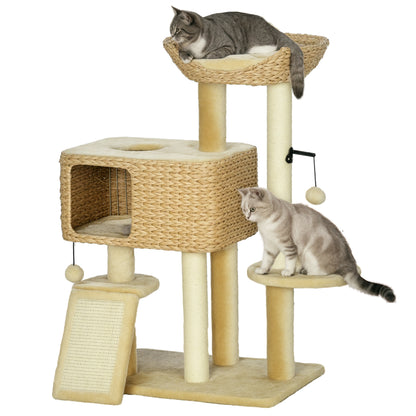 Multi-Level Cat Tree with Scratching Post Condo Bed Ramp, 95cm, Beige