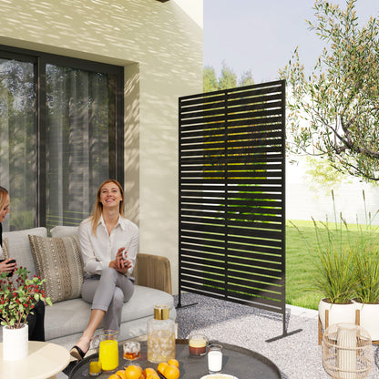 Outdoor Privacy Screen, Freestanding Outdoor Divider, Striped Black