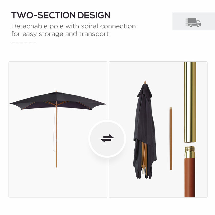 295L x 200W x 255Hcm Wooden Garden Patio Parasol Umbrella-Black