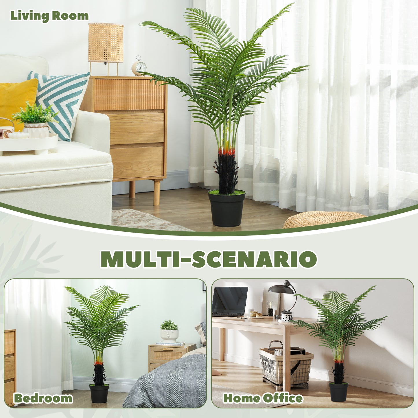 120cm Artificial Areca Palm Tree with PE Leaves and Flocked Soil