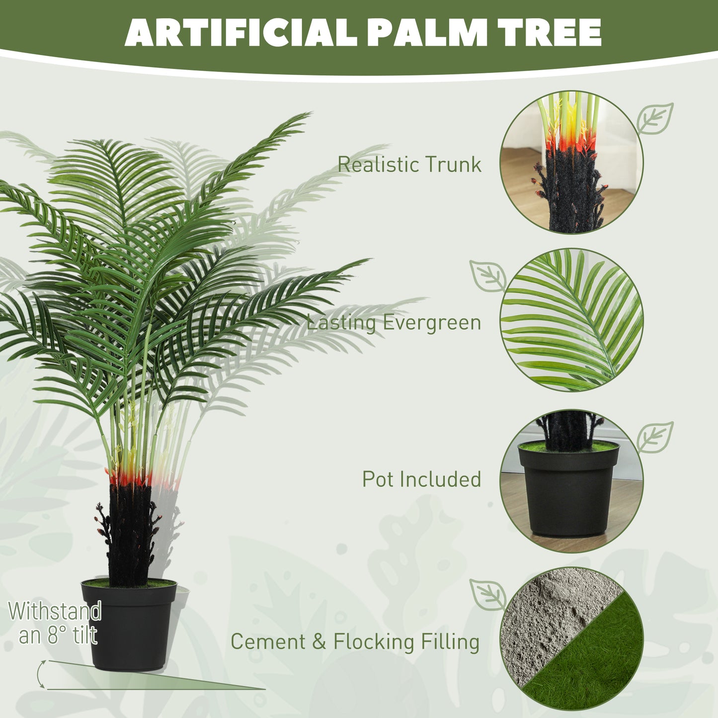 120cm Artificial Areca Palm Tree with PE Leaves and Flocked Soil