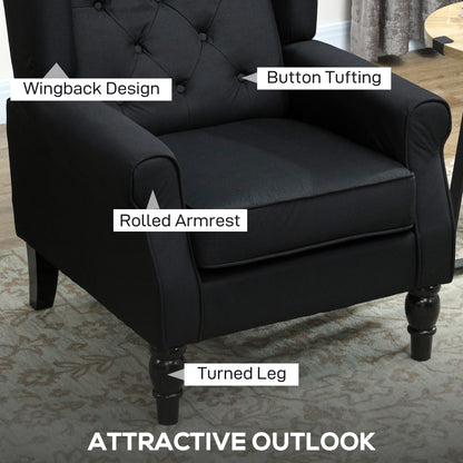 Accent Chair Wingback Armchair Retro Tufted Club Wood Fabric, Black
