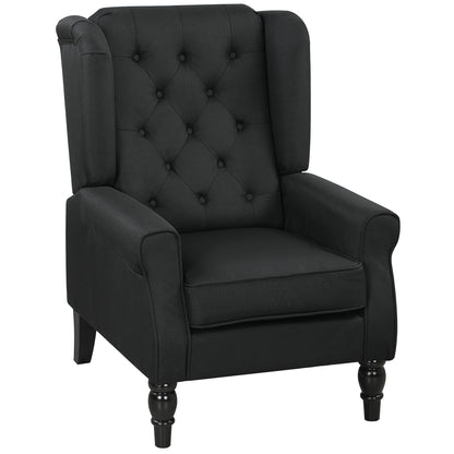 Accent Chair Wingback Armchair Retro Tufted Club Wood Fabric, Black