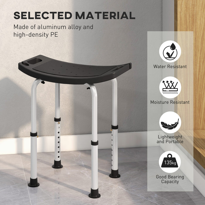 Aluminium Shower Stool w/ Adjustable Height Non-Slip Bath Stool Black