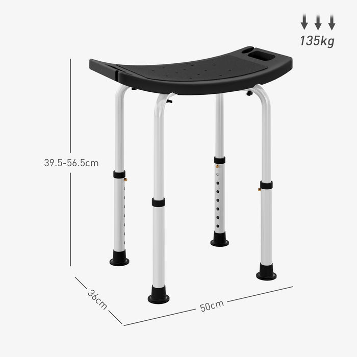 Aluminium Shower Stool w/ Adjustable Height Non-Slip Bath Stool Black