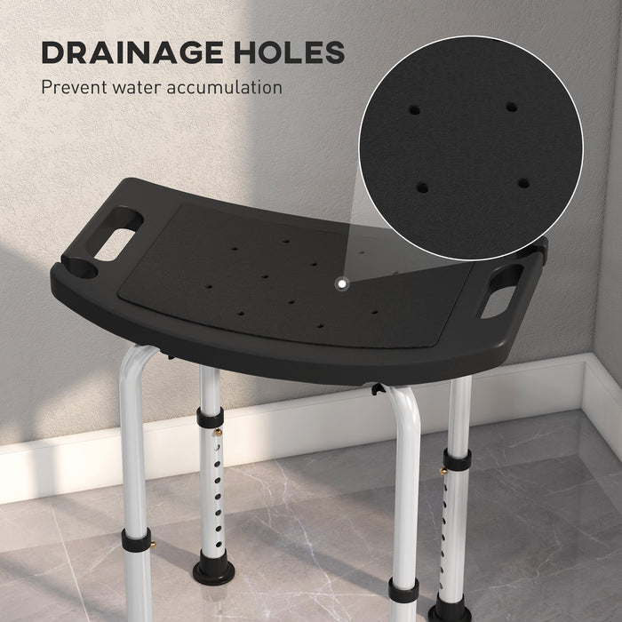 Aluminium Shower Stool w/ Adjustable Height Non-Slip Bath Stool Black