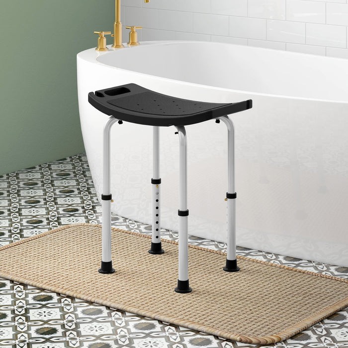 Aluminium Shower Stool w/ Adjustable Height Non-Slip Bath Stool Black