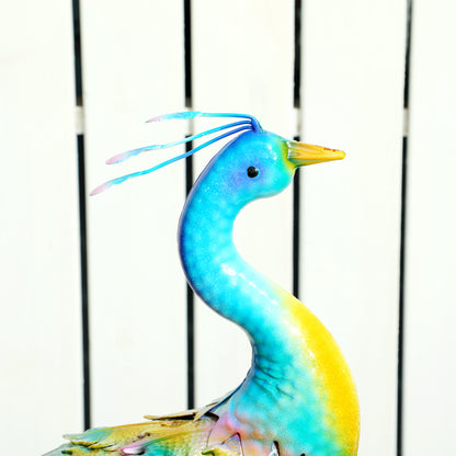 Peacock Garden Statue, Metal Garden Gift with Stakes, Multi-Colour
