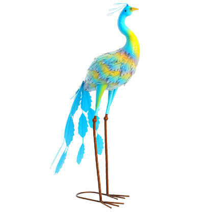 Peacock Garden Statue, Metal Garden Gift with Stakes, Multi-Colour