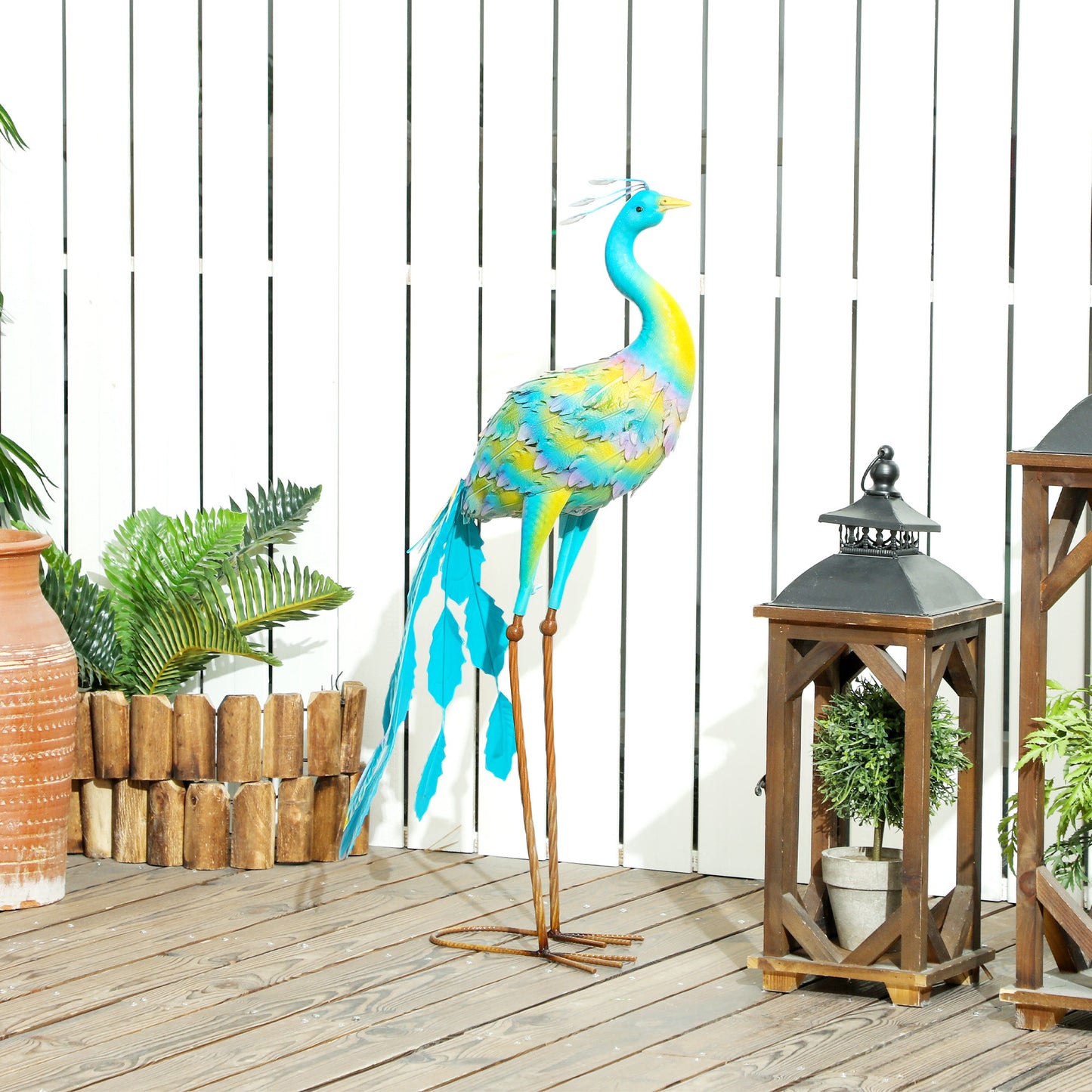 Peacock Garden Statue, Metal Garden Gift with Stakes, Multi-Colour
